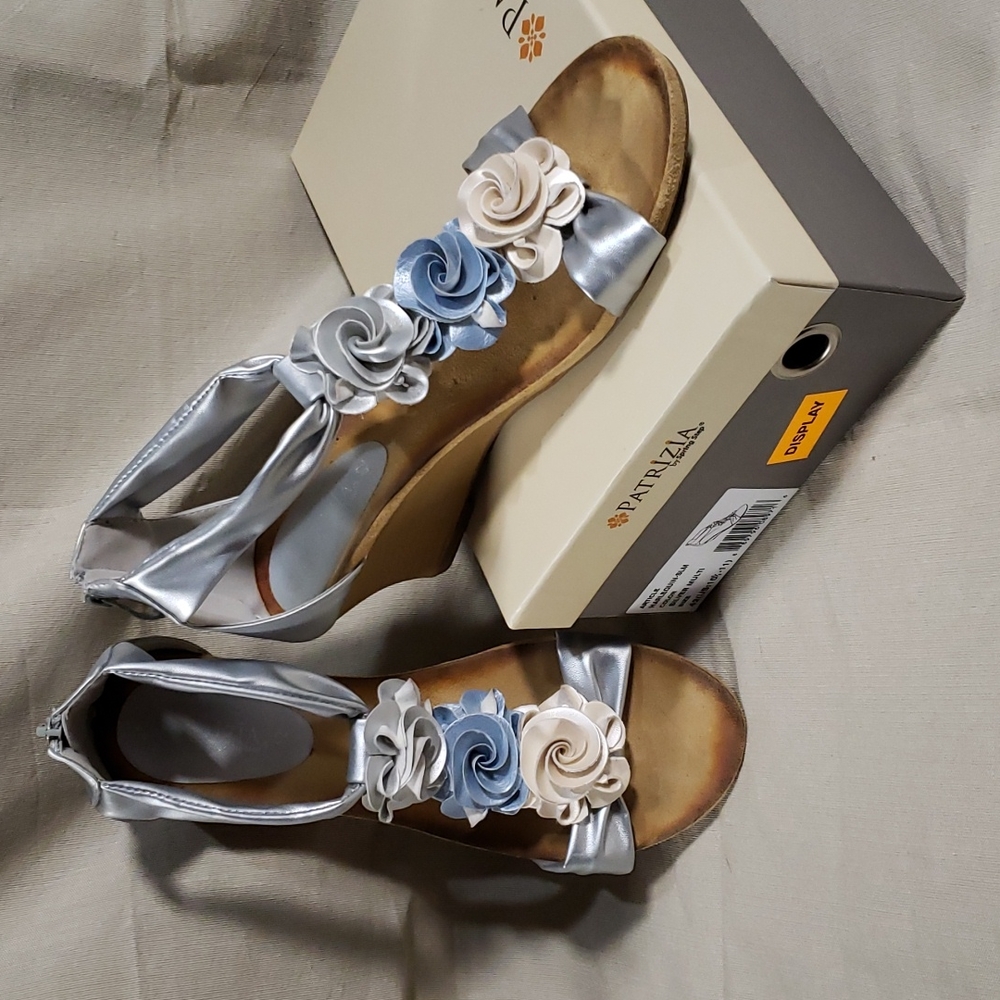 Patrizia Silver & Floral Wedge Shoes Size 42 SLM (10.5/11)